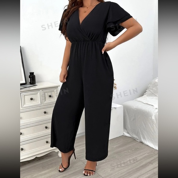 Plus Overlap Collar Butterfly Sleeve
Wide Leg Jumpsuit - Picture 1 of 2